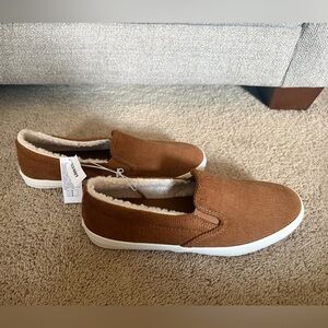 Brown Slip-On Shoes with White Soles